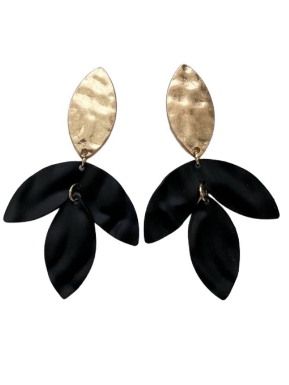 Black Color Coated Metal and Gold Tone Floral Earrings